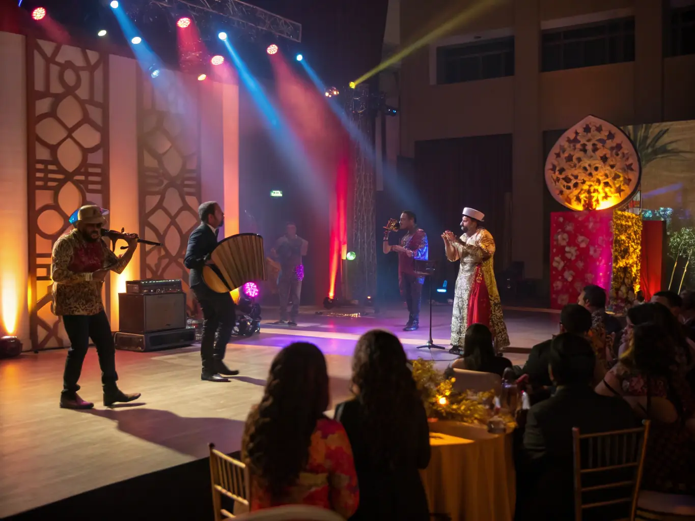 A dynamic image featuring performers on stage during a ZMS-hosted cultural event, highlighting the energy and diversity of the artistic performances.